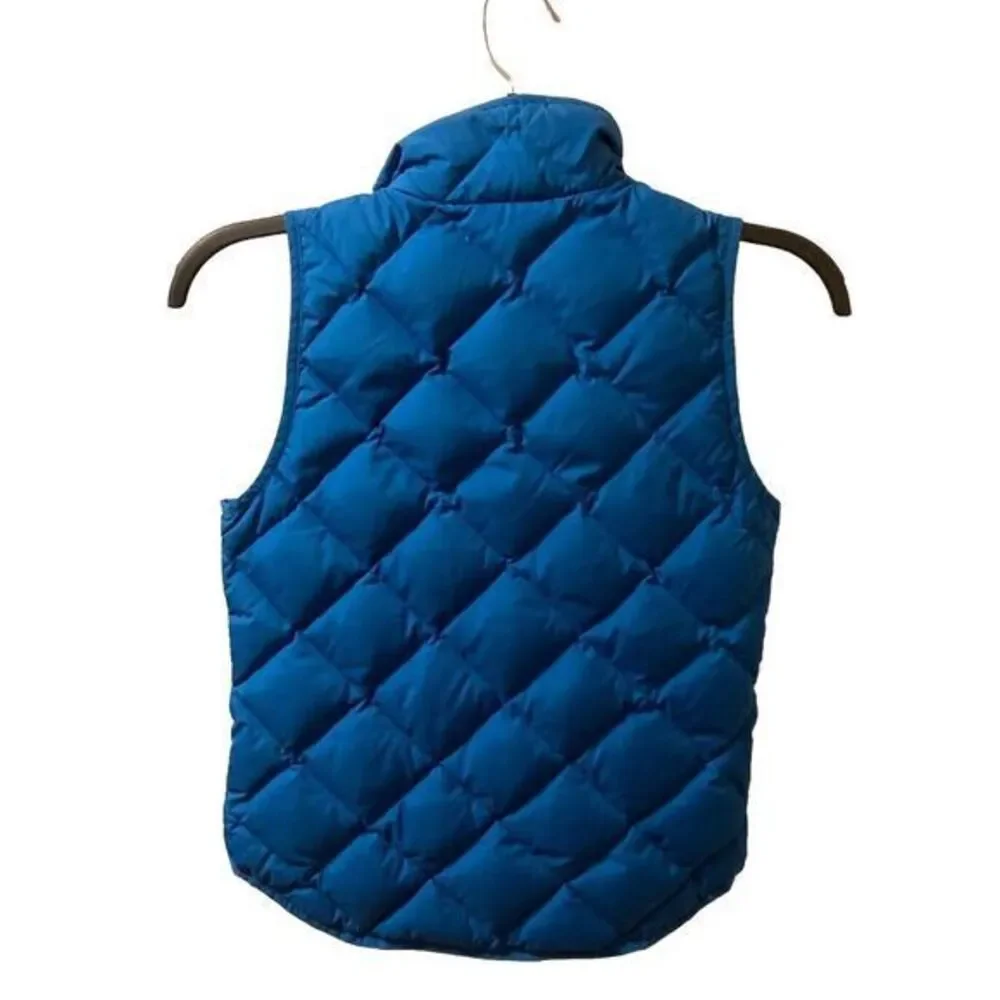 J. Crew Down Puffer Vest Quilted Blue‎ GOLD Hardware Sz XXS Patch Pockets